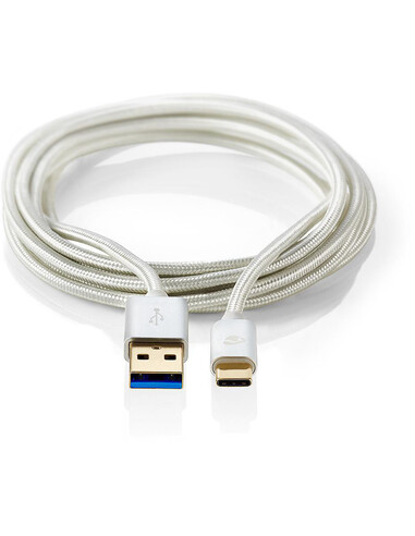 Nedis CCTB61600AL10 USB-kabel 1 m USB 3.2 Gen 1 (3.1 Gen 1) USB A USB C Aluminium