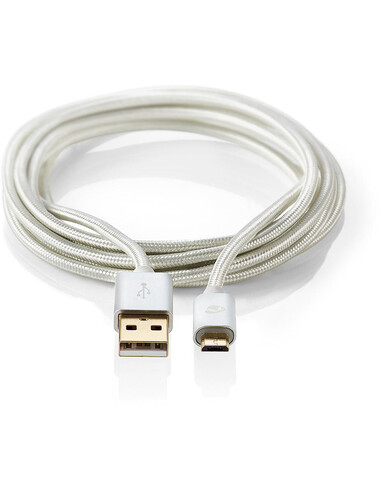 Nedis CCTB60500AL10 USB-kabel 1 m USB 2.0 USB A Micro-USB B Aluminium