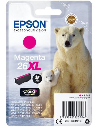 Epson Polar bear Singlepack Magenta 26XL Claria Premium Ink